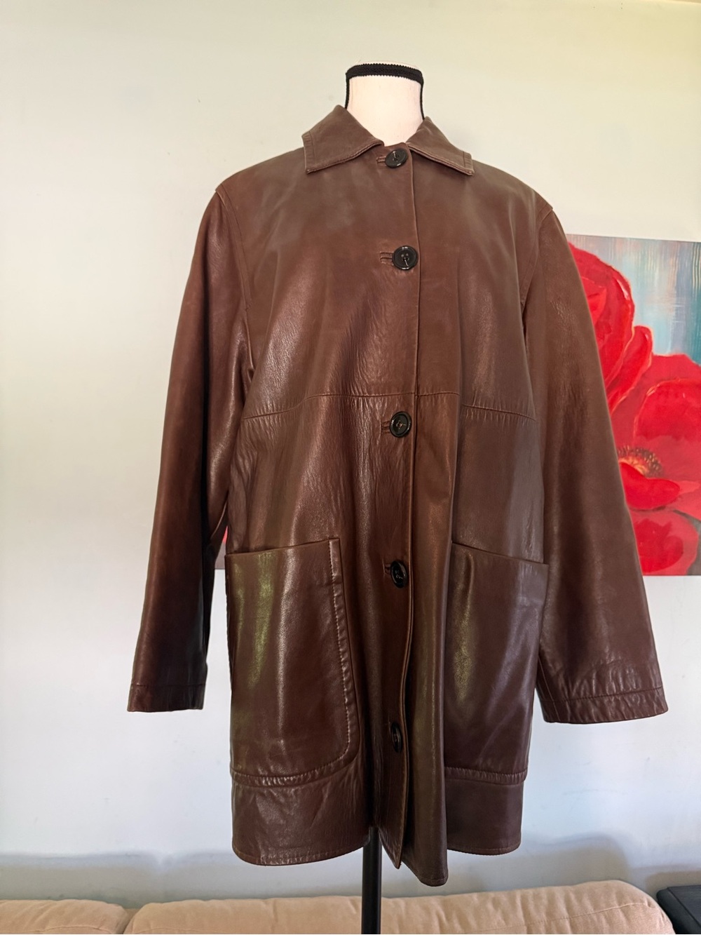Marina Rinaldi Women's Brown Collared Lined soft leather jacket coat Size 21 6